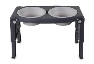 Alimentador doble para mascotas de altura ajustable, gris claro Foto 1 de 4