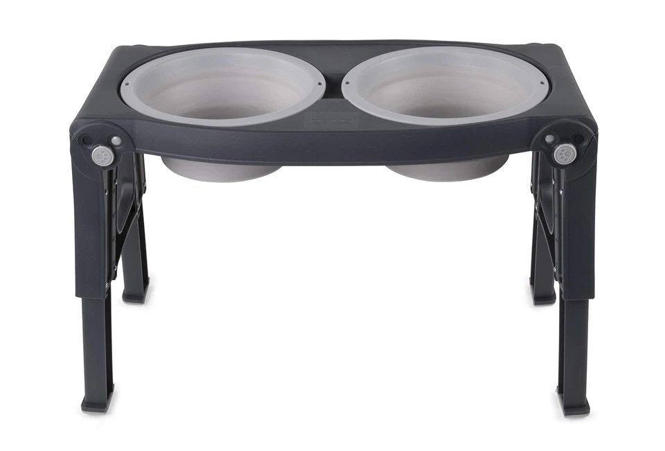 Alimentador doble para mascotas de altura ajustable, gris claro Foto 1 de 4