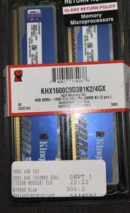 4GB Kit KINGSTON HYPERX DDR3 1600MHz (2GB x2) PC3-1600 CL9 - Picture 1 of 4