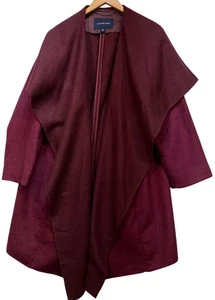 Lands End Womens Wool Blend Open Front Classic Preppy Coat Size 20W Burgundy - Picture 1 of 11