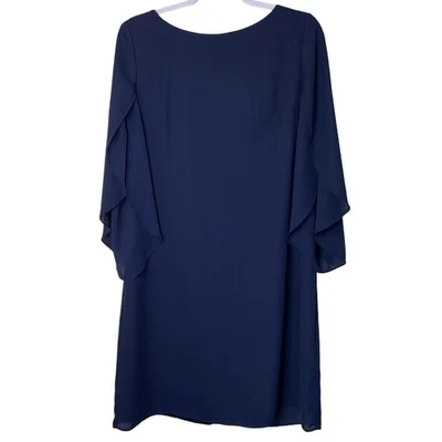 Vestido AGB Azul Marino Chifón Manga Capa Forrado Talla 10 Fiesta de Vacaciones Foto 1 de 4