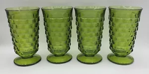 Vtg Indiana Glass Avocado Green Whitehall Cube Cubist Iced Tea Footed 6” - Picture 1 of 6