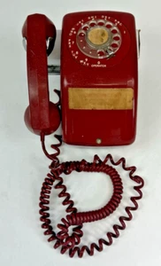 GTE Telephone Red Rotary Dial Wall Mount Phone Side Saddle Handle Vintage - Picture 1 of 10