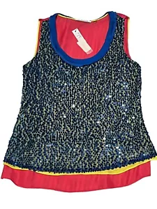 Camiseta sin mangas T Tahari para mujer Marla sin mangas lentejuelas azul eléctrico talla XS NUEVA CON ETIQUETAS - Imagen 1 de 11