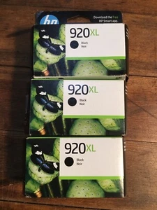 HP 920XL Genuine Ink Cartridge Lot (3) - Black (CD975AN#140) NEW! Exp. 25/26 - Afbeelding 1 van 2