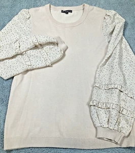 ADRIANNA PAPELL Damen Ballonärmel creme beige L/S weicher Strick Pullover Oberteil Gr. M - Bild 1 von 8