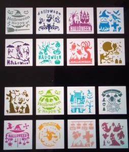 16 pcs HALLOWEEN Reusable Stencils Airbrush Craft Painting Etc New 13x13cm - Picture 1 of 3