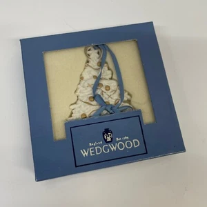 Adorno de árbol de jaspe blanco Wedgwood con detalles dorados con caja de 2,5" vintage - Imagen 1 de 3