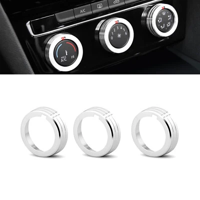 Cubiertas de perilla de anillo de control de clima de CA de aleación plateada para VW Golf GTI MK7 2015-2021 Foto 1 de 4