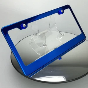 New Candy Blue VW Porsche License Plate Frame w/ Aluminum Circle Type Screw Caps - Picture 1 of 9