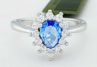 LAB 1.05 Cts TANZANITE & WHITE SAPPHIRES RING 14K WHITE GOLD PLATED - NWT - Image 1 of 4