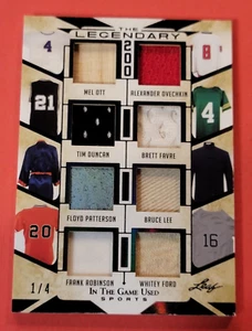 BRUCE LEE RELIC TIM DUNCAN MEL OTT BRETT FAVRE FORD FLOYD JERSEY BAT CARD #d1/4 - Picture 1 of 2
