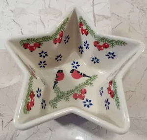 S Soben Polonia Polacco Fatto a Mano Ceramica Stella Trinket Piatto Uccellini Bacche Fiocco di Neve - Foto 1 di 5