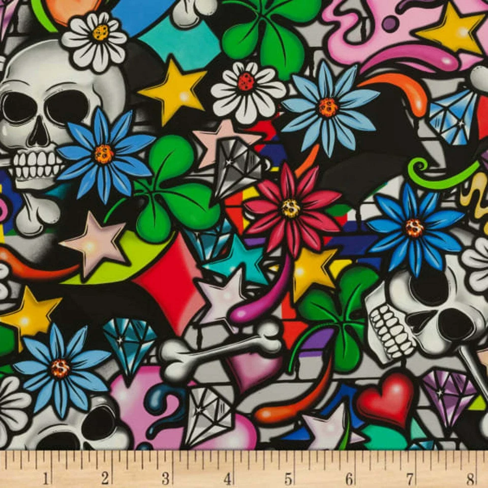 ALEXANDER HENRY STREET SKULLS COTTON FABRIC BY THE YARD - FABULOUS FABRIC! - Image 1 of 1