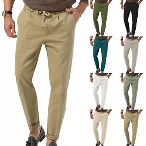 Men's Straight Casual Pants Solid Breathable Loose Long Pants Trousers Pockets - Picture 1 of 48