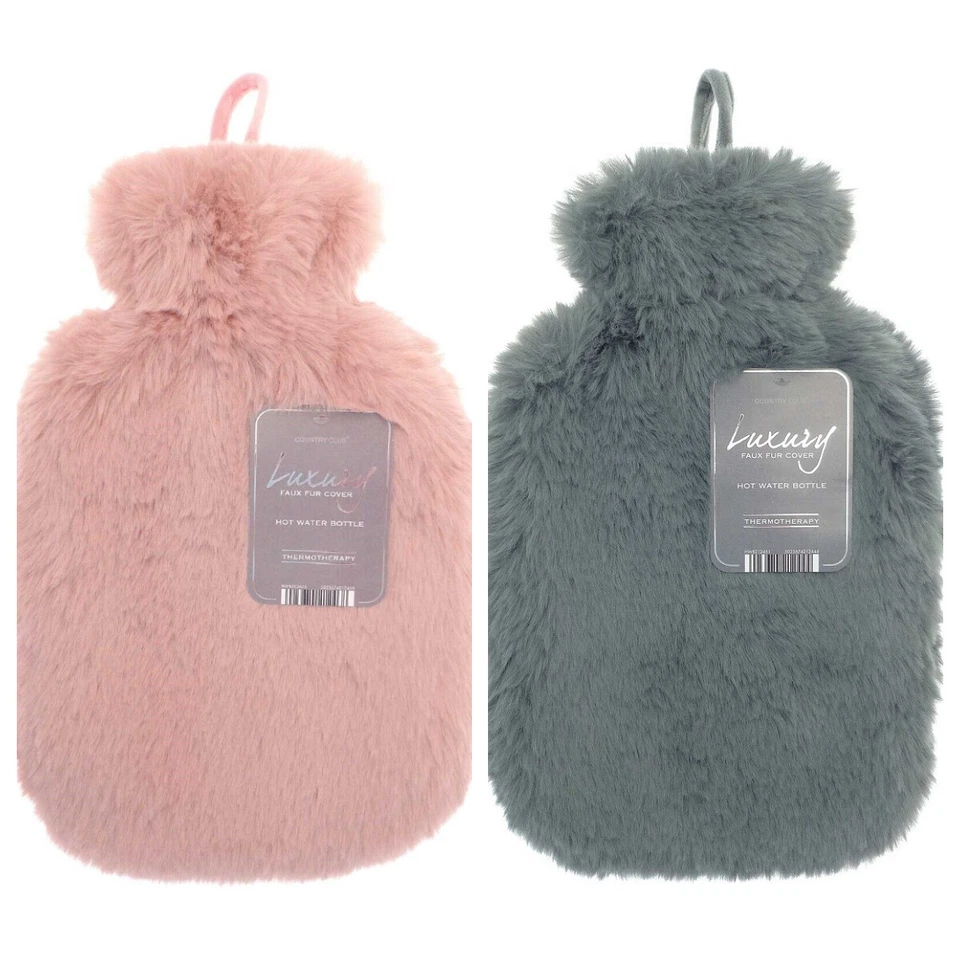 COUNTRY CLUB Blush Pink oder Grau Shaggy Kunstfell Wärmflasche Thermotherapie Plus Soft