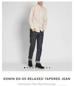 Mens Edwin ED 55 Selvedge Red Jeans Blue Raw Denim 32x30 Unwashed Regular Taper - Picture 1 of 11