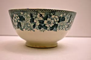 Antique Transferware Ceramic Bowl with Green Floral Pattern Circa Late 19th Cent - Picture 1 of 10