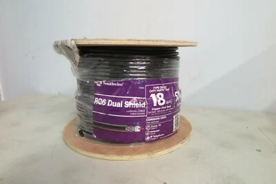 Southwire 500 Ft. 18 RG6 Dual Shield CU CATV CM/CL2 Coaxial Cable In Black - New - Image 1 of 2
