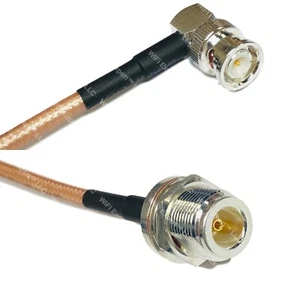 RG142 Silver BNC MALE ANGLE to N FEMALE BULKHEAD Coax RF Cable USA Lot - Picture 1 of 1