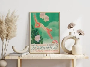 Diving for Seashells Beach Wall Art Poster Premium Quality Choose your Size - Picture 1 of 3