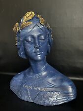 Antike Jugendstil Damenbüste "Fama Volat " Steinguss Lapislazuli Optik SELTEN