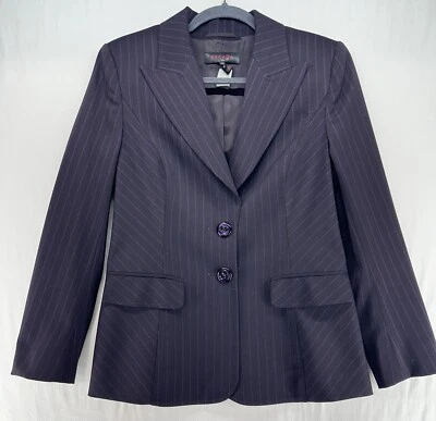Chaqueta Blazer Escada Doble Botón Púrpura Pin Rayas Mujer Talla 38 Foto 1 de 4