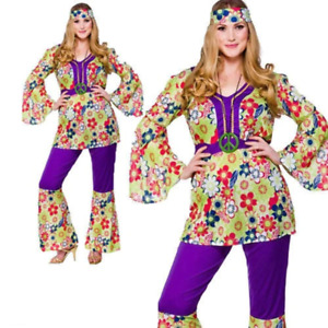 Womens Ladies 60s 70s Retro Groovy Flare Hippie Hippy Fancy Dress Costume UK 6-2