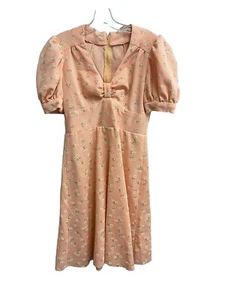 Vintage 70’s Peach COQUETTE COTTAGECORE sweet Dress S/M Poly DIY HEM - Picture 1 of 6