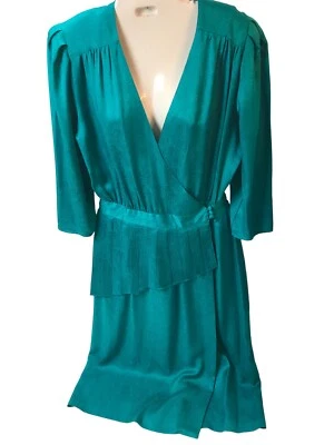 Vestido Vintage Verde Azulado Cachemira Volantes Cintura Estilo Decco Jonathan Martin M/L Foto 1 de 4