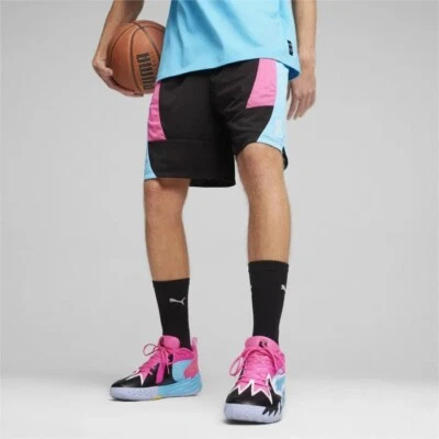 Pantalones Cortos Puma X Scoot Henderson Malla Baloncesto Bloques de Color Negro Azul Rosa Grandes Foto 1 de 4