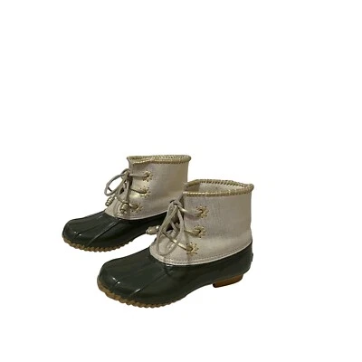 JACK ROGERS Verde y Metálico Dorado Impermeable Insultado Pato Botas Con Cordones Talla 7 Foto 1 de 4