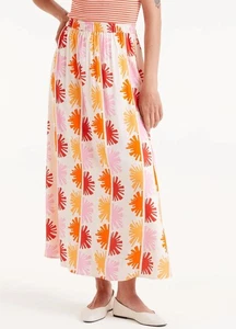 Compania Fantastica Solei Orange Print Midi SkirtStretch Waist Size Large New - Picture 1 of 9
