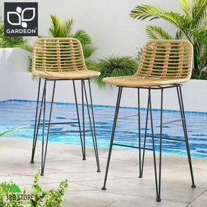 Gardeon 2-Piece Outdoor Bar Stools Wicker Dining Chair Bistro Patio Balcony - Picture 1 of 12