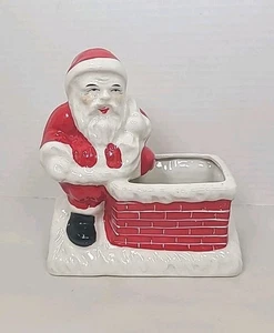 Vintage JAPAN Figur Weihnachten SANTA roter Backstein Kamin Übertopf - Bild 1 von 9