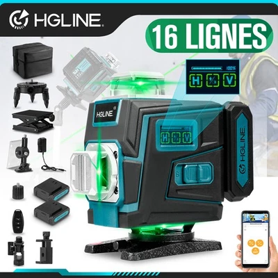 Niveau Laser Chantier Autonivelant 360° Lazer Niveaux 4D 16 Lignes Laser LED - Photo 1/4