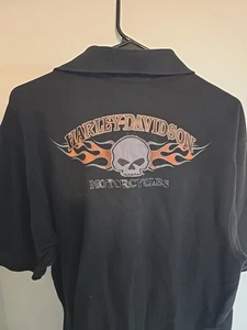 Harley Davidson Polo Shirt Mens Size Large Black Motorcycles Biker Skulls - Picture 1 of 8