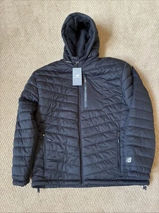 NWT New Balance Puffer Jacket Fleece Lined Hooded Full Zip Black Mens Size L - Picture 1 of 7