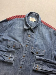 Camisa Brooks Brothers Para Hombres M Azul Algodón Cambray Denim Abotonada A Cuadros De Colección - Imagen 1 de 10