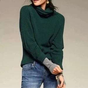 Suéter Cabi#3532 Tejido Verde Oscuro Grueso Cuello Tortuga Mujer’s Manga Grande Acanalada - Imagen 1 de 7