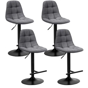 Set of 4 Adjustable Bar Stools Swivel Counter Height Linen Chairs with Back Gray - Picture 1 of 12