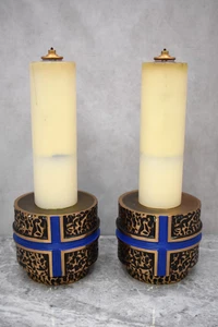 Paar Bronze Altar Kerzenständer mit Ölkanister Muscheln (CU683) Kelch Co. - Bild 1 von 12