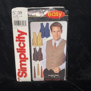 SIMPLICITY #5739 - MEN'S SO EASY VEST & Great For Silk Tie Pattern  SM-XL  Uncut - Picture 1 of 9
