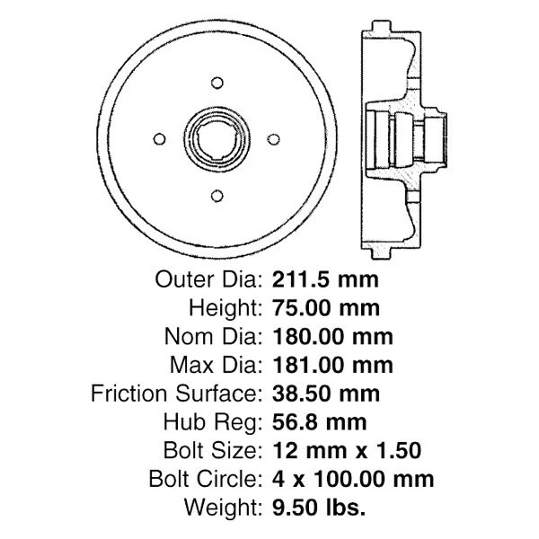 For Volkswagen Jetta 1980-1992 Centric 122.33001 Premium Rear Brake Drum Foto 1 de 4