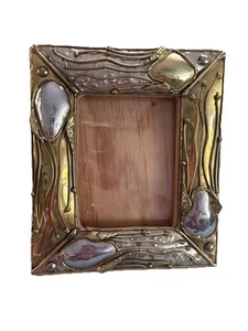 Vintage MODERNIST Brutalist Abstract Mixed Metals Copper Handmade Picture Frame - Picture 1 of 16