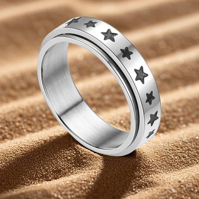Alianza de boda anillo giratorio unisex "Estrellas" acero inoxidable 25 Foto 1 de 4
