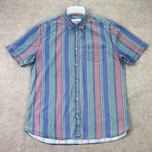 Urban Outfitters Camp Shirt Mens Large Vertical Stripe Cotton Short Sleeve - Picture 1 of 7