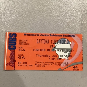 Boleto 10 de julio de 2008 Daytona Chicago Cubs v Dunedin Toronto Blue Jays Minor Lg - Imagen 1 de 7