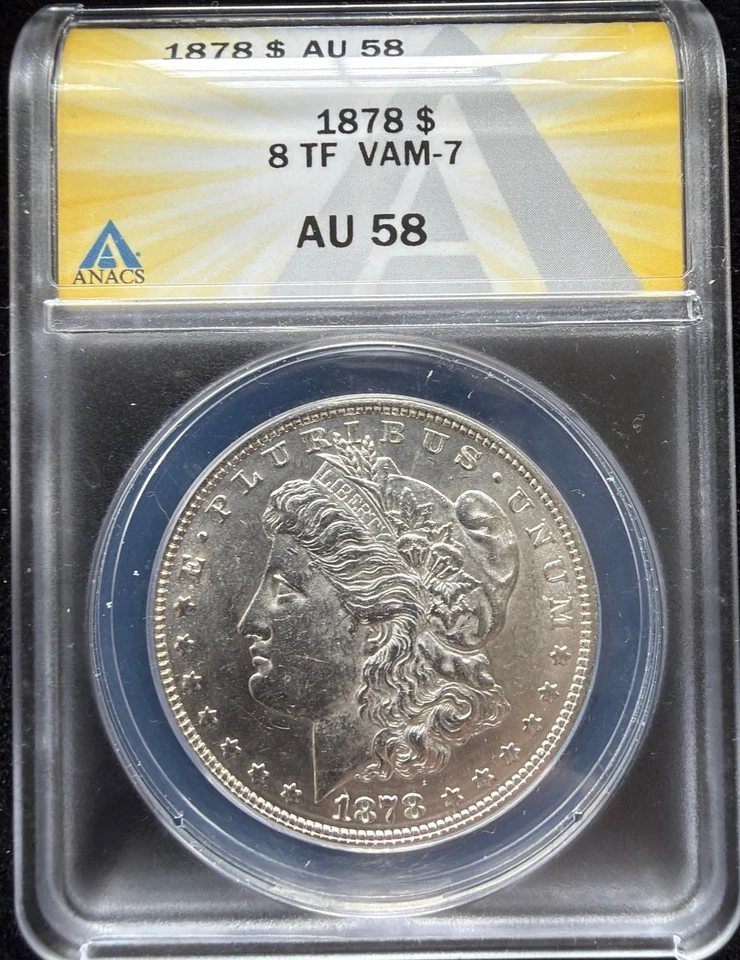 1878-P $1 Morgan Silver Dollar 8TF VAM-7 AU58 - Image 1 of 4