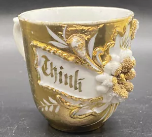 Antique German Hand Painted Think of  Me Tea Cup Ornate Gold Porcelain AS IS - Picture 1 of 8